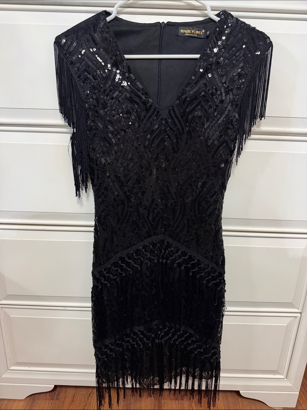 BABEYOND Black Sequin Fringe Mini Dress
